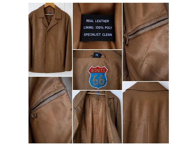 Autre Marque Route 66 Chaqueta Cuero Beige 90s Castaño - vista 4