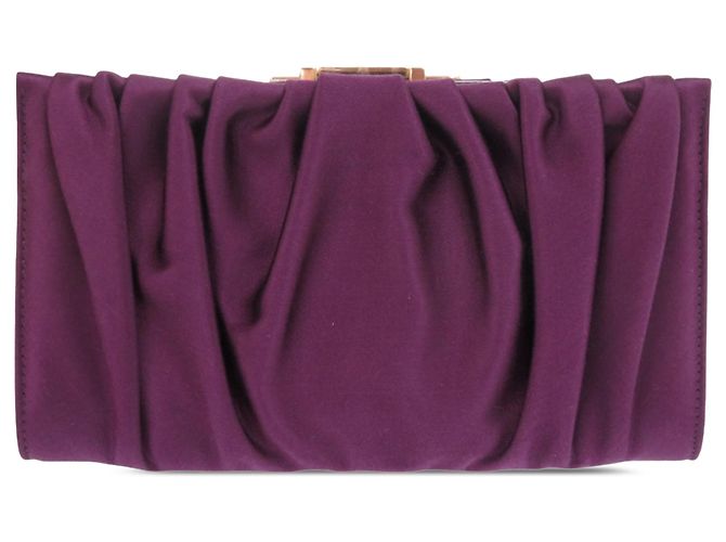 Salvatore Ferragamo Clutch Gancini in satin viola con catena Ferragamo Porpora Viola scuro - vista 2