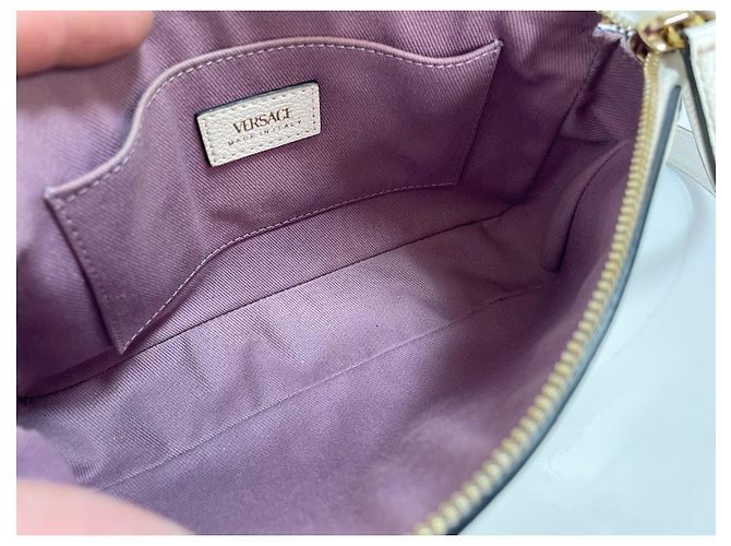 Borsa a tracolla in pelle Versace Medusa - Crema Crudo - vista 8