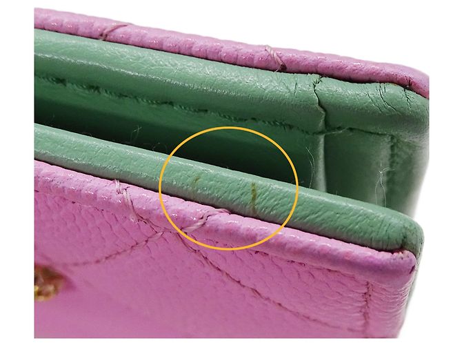 Billetera bi-fold Chanel en piel de ternera granulada Rosa Verde - vista 11