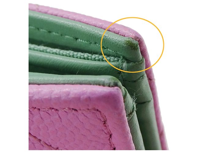 Billetera bi-fold Chanel en piel de ternera granulada Rosa Verde - vista 13
