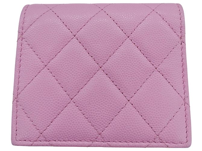 Billetera bi-fold Chanel en piel de ternera granulada Rosa Verde - vista 2