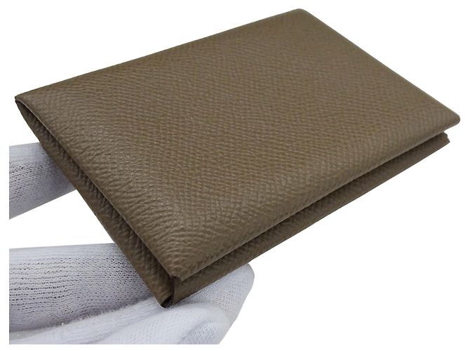 Tarjetero de cuero Epsom de Hermès en topo Gris pardo - vista 8
