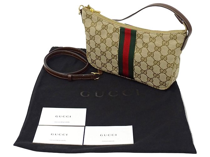 Borsa Gucci in tela beige e marrone - vista 7