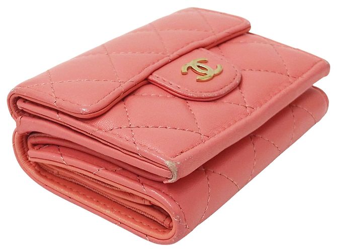 Billetera de tres pliegues para mujeres Chanel Matelassé Rosa - vista 3
