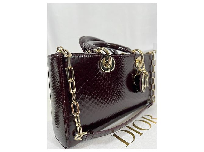 Dior Lady Dior Bolsa em couro de python bordô Bordeaux - vista 5
