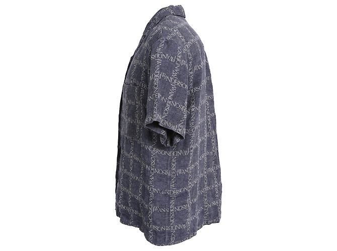 Camicia button-down in lino blu con logo jacquard Jw Anderson - vista 2