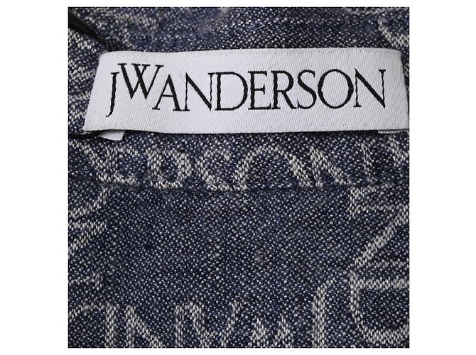 Camicia button-down in lino blu con logo jacquard Jw Anderson - vista 4