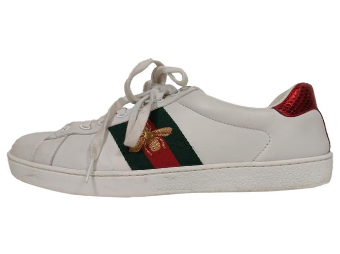 Sneakers basse Gucci Ace Bee in pelle bianca Bianco - vista 4