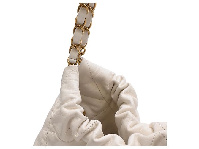 Borsa hobo Chanel 22 piccola in pelle di vitello bianca Bianco Crudo - vista 12