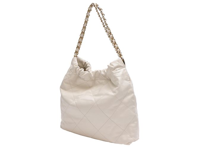Borsa hobo Chanel 22 piccola in pelle di vitello bianca Bianco Crudo - vista 3