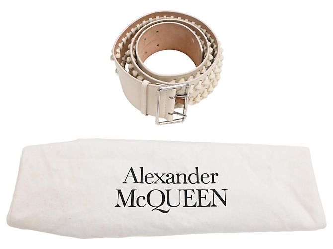 Cinturón trenzado de cuero blanco Alexander McQueen Crudo - vista 12