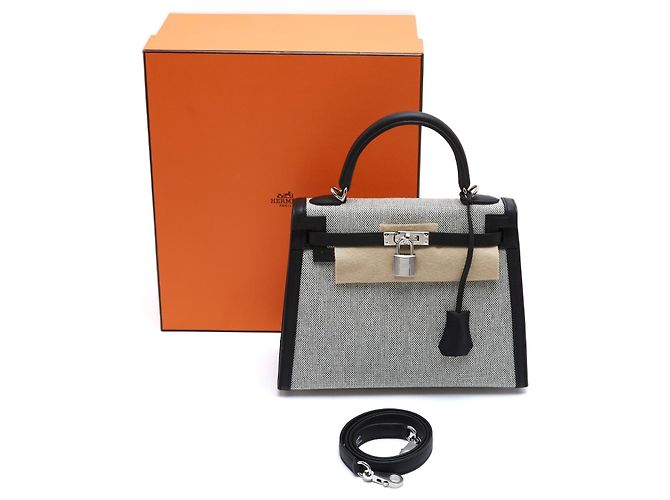 Hermès Kelly 25 Sellier II Nero Tela Pelle - vista 8