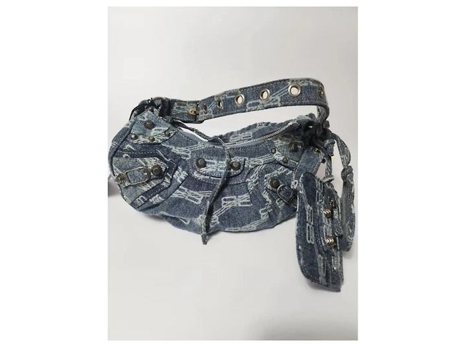 Borsa a spalla Balenciaga Le Cagole XS in Denim Blu - vista 3