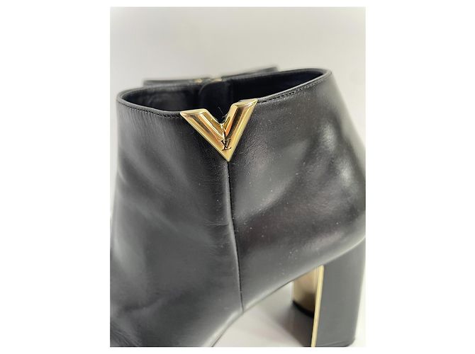 Botines de cuero negro Louis Vuitton con tacón - vista 3