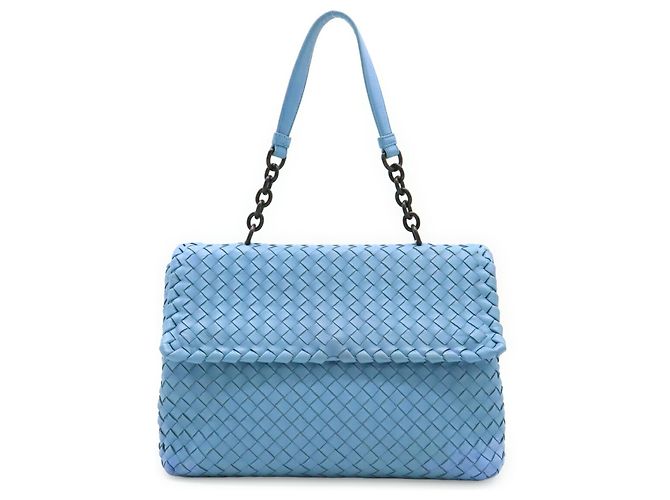 Borsa a Spalla Bottega Veneta Intrecciato Olympia Chain Blu chiaro - vista 2