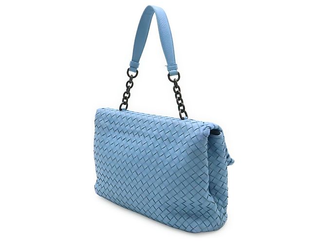 Borsa a Spalla Bottega Veneta Intrecciato Olympia Chain Blu chiaro - vista 3
