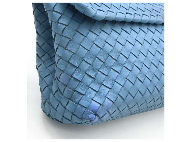 Borsa a Spalla Bottega Veneta Intrecciato Olympia Chain Blu chiaro - vista 7