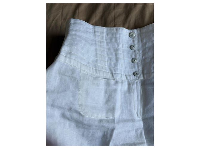 Cambon Pantalones de lino blanco Chanel de pierna ancha - vista 10