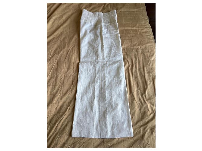 Cambon Pantalones de lino blanco Chanel de pierna ancha - vista 11