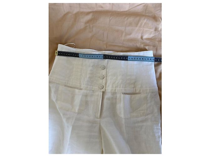 Cambon Pantalones de lino blanco Chanel de pierna ancha - vista 12