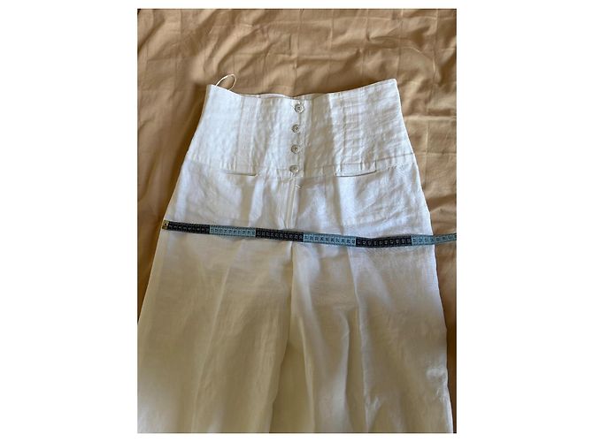 Cambon Pantalones de lino blanco Chanel de pierna ancha - vista 14