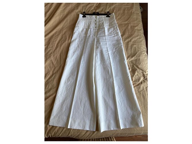 Cambon Pantalones de lino blanco Chanel de pierna ancha - vista 2