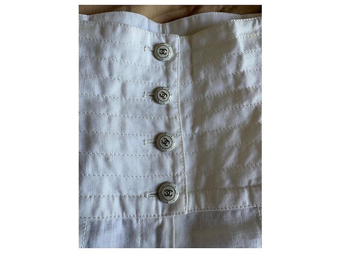 Cambon Pantalones de lino blanco Chanel de pierna ancha - vista 3