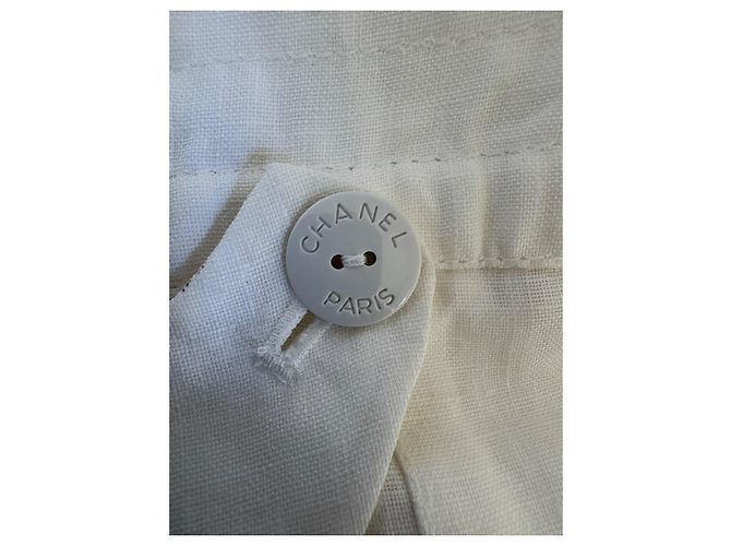 Cambon Pantalones de lino blanco Chanel de pierna ancha - vista 4