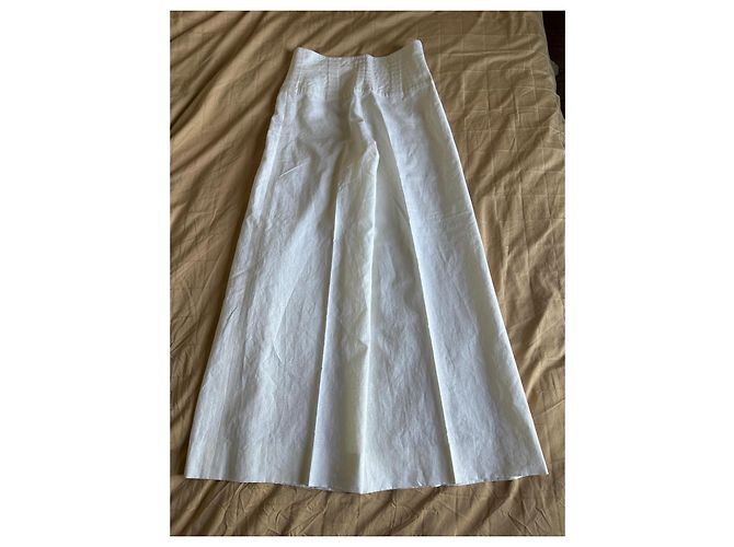 Cambon Pantalones de lino blanco Chanel de pierna ancha - vista 8