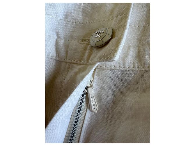 Cambon Pantalones de lino blanco Chanel de pierna ancha - vista 9
