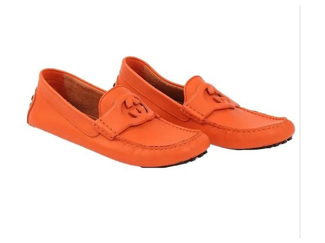 Mocassini Gucci in pelle con logo GG Arancione - vista 2