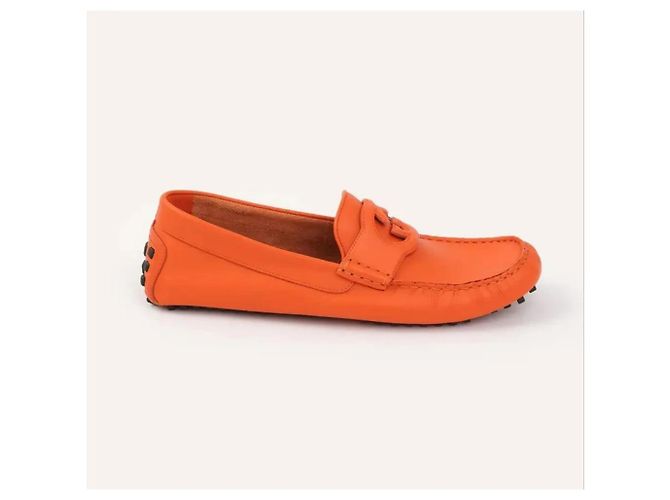 Mocassini Gucci in pelle con logo GG Arancione - vista 3