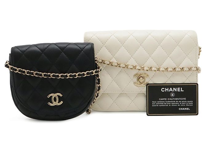 CHANEL Matelassé Schultertasche mit Kette Schwarz Roh - Ansicht 10