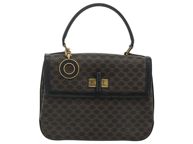 Céline Borsa a mano in tela Macadam CELINE in pelle PVC nera e oro Auth 178597A Nero D'oro - vista 2