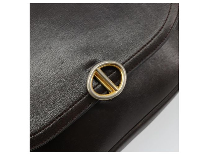 Borsa a Spalla Christian Dior in Pelle Marrone Scuro Oro Auth 178017 D'oro - vista 14