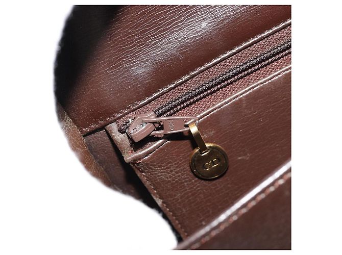 Borsa a Spalla Christian Dior in Pelle Marrone Scuro Oro Auth 178017 D'oro - vista 20