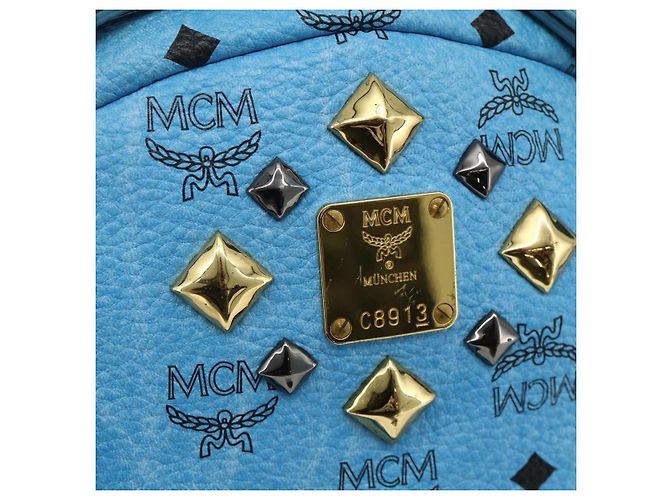 MCM Vicetos Logogramm Rucksack PVC Hellblau Gold Auth 178560 Golden - Ansicht 16