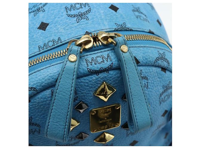 MCM Vicetos Logogramm Rucksack PVC Hellblau Gold Auth 178560 Golden - Ansicht 18