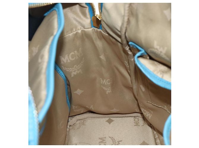 MCM Vicetos Logogramm Rucksack PVC Hellblau Gold Auth 178560 Golden - Ansicht 22