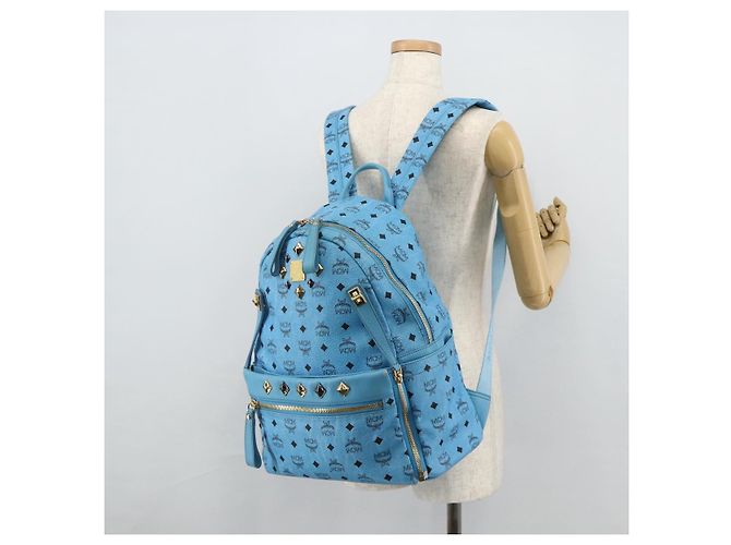 MCM Vicetos Logogramm Rucksack PVC Hellblau Gold Auth 178560 Golden - Ansicht 27