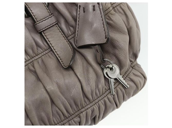 PRADA Geraffte Handtasche aus Leder 2-Wege Grau Silber Auth 178080A Braun - Ansicht 10
