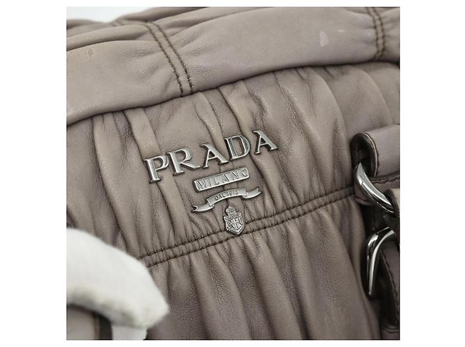 PRADA Geraffte Handtasche aus Leder 2-Wege Grau Silber Auth 178080A Braun - Ansicht 20