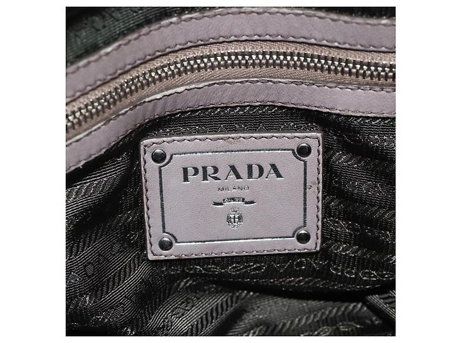 PRADA Geraffte Handtasche aus Leder 2-Wege Grau Silber Auth 178080A Braun - Ansicht 22