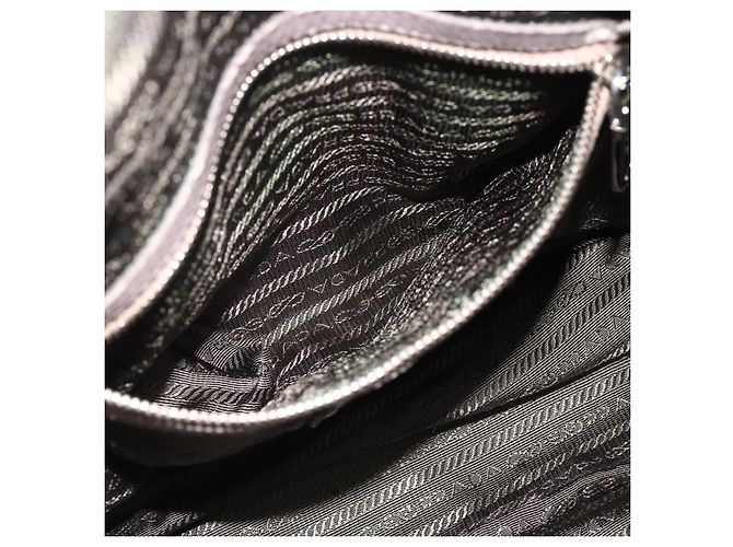 PRADA Geraffte Handtasche aus Leder 2-Wege Grau Silber Auth 178080A Braun - Ansicht 26