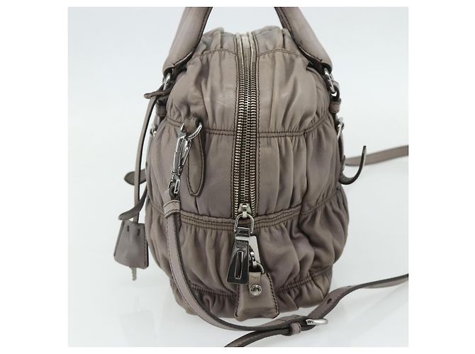PRADA Geraffte Handtasche aus Leder 2-Wege Grau Silber Auth 178080A Braun - Ansicht 3