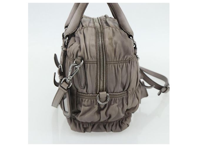 PRADA Geraffte Handtasche aus Leder 2-Wege Grau Silber Auth 178080A Braun - Ansicht 4