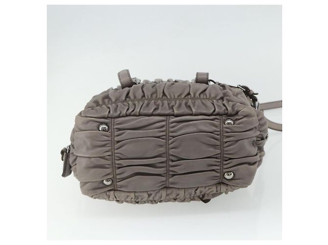 PRADA Geraffte Handtasche aus Leder 2-Wege Grau Silber Auth 178080A Braun - Ansicht 5