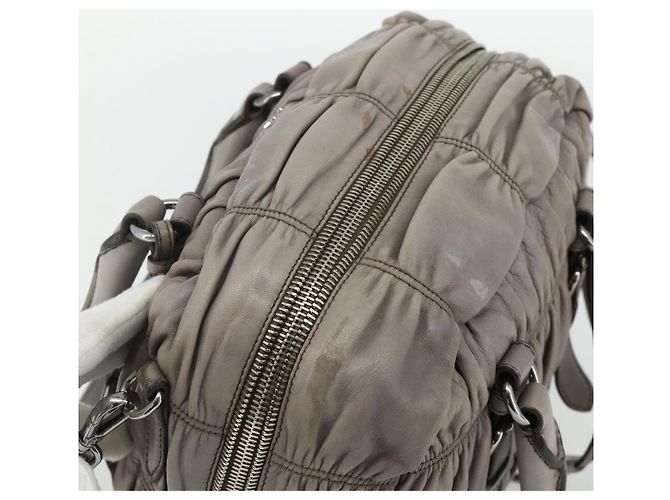 PRADA Geraffte Handtasche aus Leder 2-Wege Grau Silber Auth 178080A Braun - Ansicht 6
