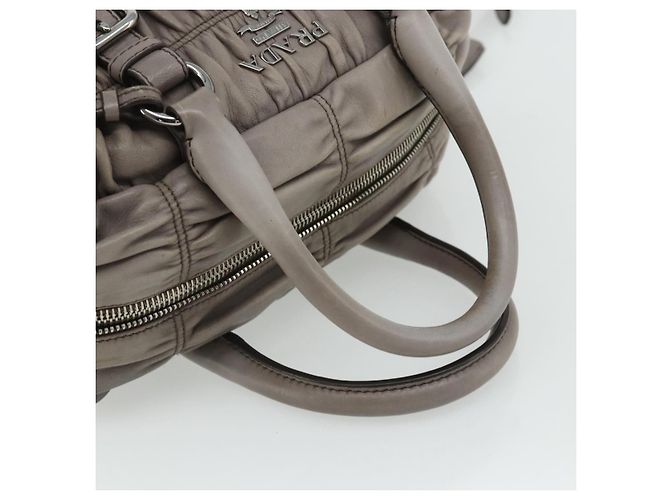 PRADA Geraffte Handtasche aus Leder 2-Wege Grau Silber Auth 178080A Braun - Ansicht 7